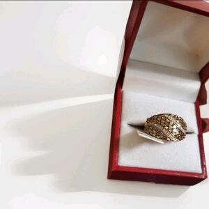 Natural Champagne And Diamond Band Ring In  Vermeil RG Over Sterling Silver 1ctw